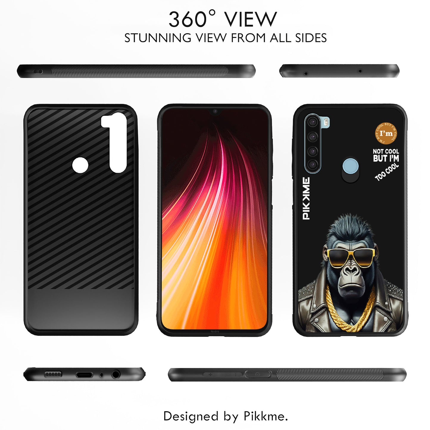 Pikkme Back Cover Pc Tpu + Printed Cool Funky Stylish Black Gorilla Swag Raised Edges Camera Protection |Bumper Case For Redmi Note 8 (Design 07)