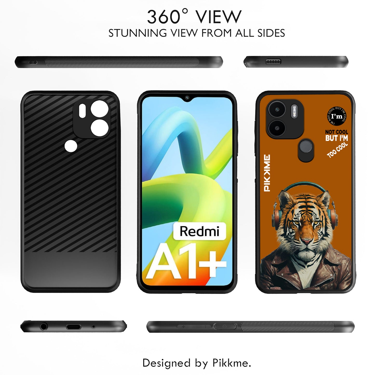 Pikkme Back Cover Pc Tpu + Printed Cool Funky Stylish Brown Tiger Swag Raised Edges Camera Protection |Bumper Case For Redmi A1 Plus (Design 09)