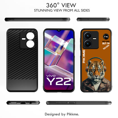 Pikkme Back Cover Pc Tpu + Printed Cool Funky Stylish Brown Tiger Swag Raised Edges Camera Protection |Bumper Case For Vivo Y22 (Design 09)