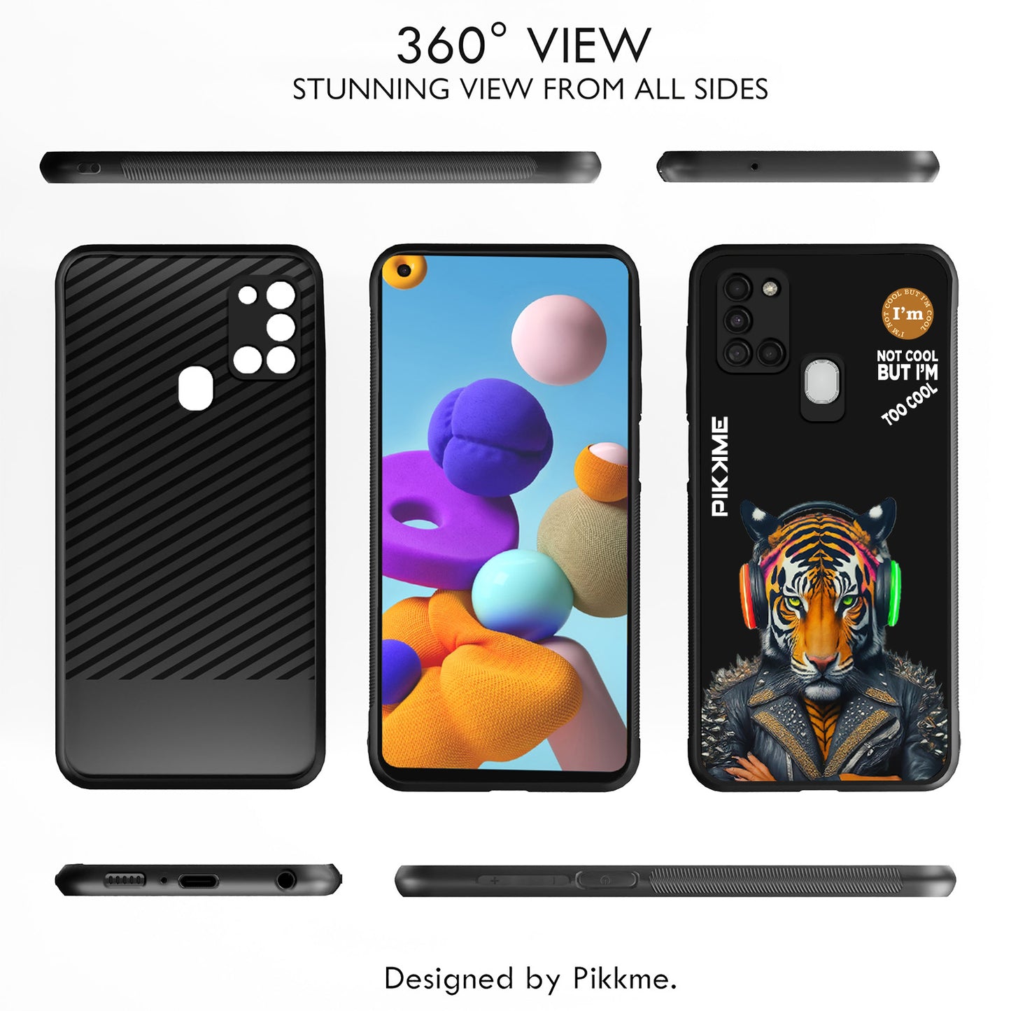 Pikkme Back Cover Pc Tpu + Printed Cool Funky Stylish Black Tiger Swag Raised Edges Camera Protection |Bumper Case For Samsung Galaxy A21S (Design 06)