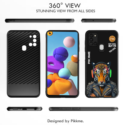 Pikkme Back Cover Pc Tpu + Printed Cool Funky Stylish Black Tiger Swag Raised Edges Camera Protection |Bumper Case For Samsung Galaxy A21S (Design 06)