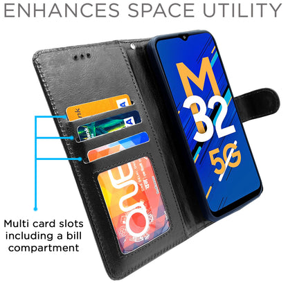 Pikkme Samsung Galaxy M32 4G / M32 Prime / F22 4G Flip Cover (Black)