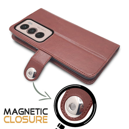 Pikkme Oppo Reno 12 5G Button Flip Cover (Brown)