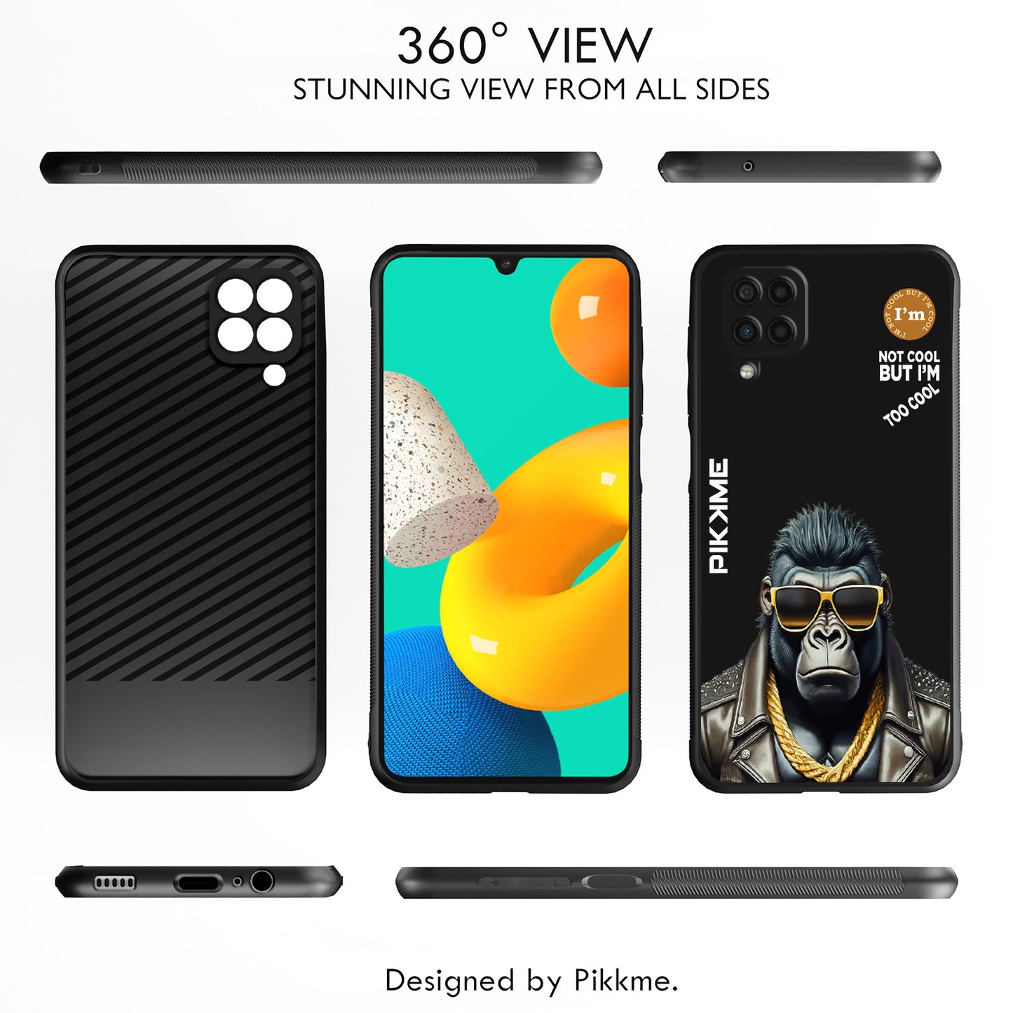 Pikkme Back Cover Pc Tpu + Printed Cool Funky Stylish Black Gorilla Swag Raised Edges Camera Protection |Bumper Case For Samsung Galaxy M12 (Design 07)