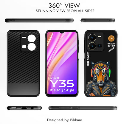 Pikkme Back Cover Pc Tpu + Printed Cool Funky Stylish Black Tiger Swag Raised Edges Camera Protection |Bumper Case For Vivo Y35 (Design 06)