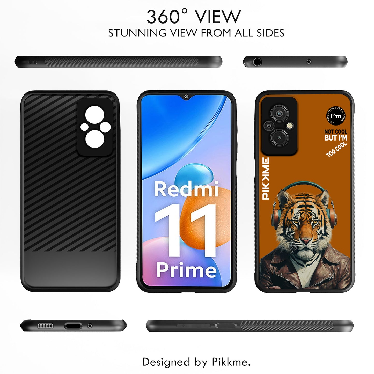 Pikkme Back Cover Pc Tpu + Printed Cool Funky Stylish Brown Tiger Swag Raised Edges Camera Protection |Bumper Case For Redmi 11 Prime (Design 09)