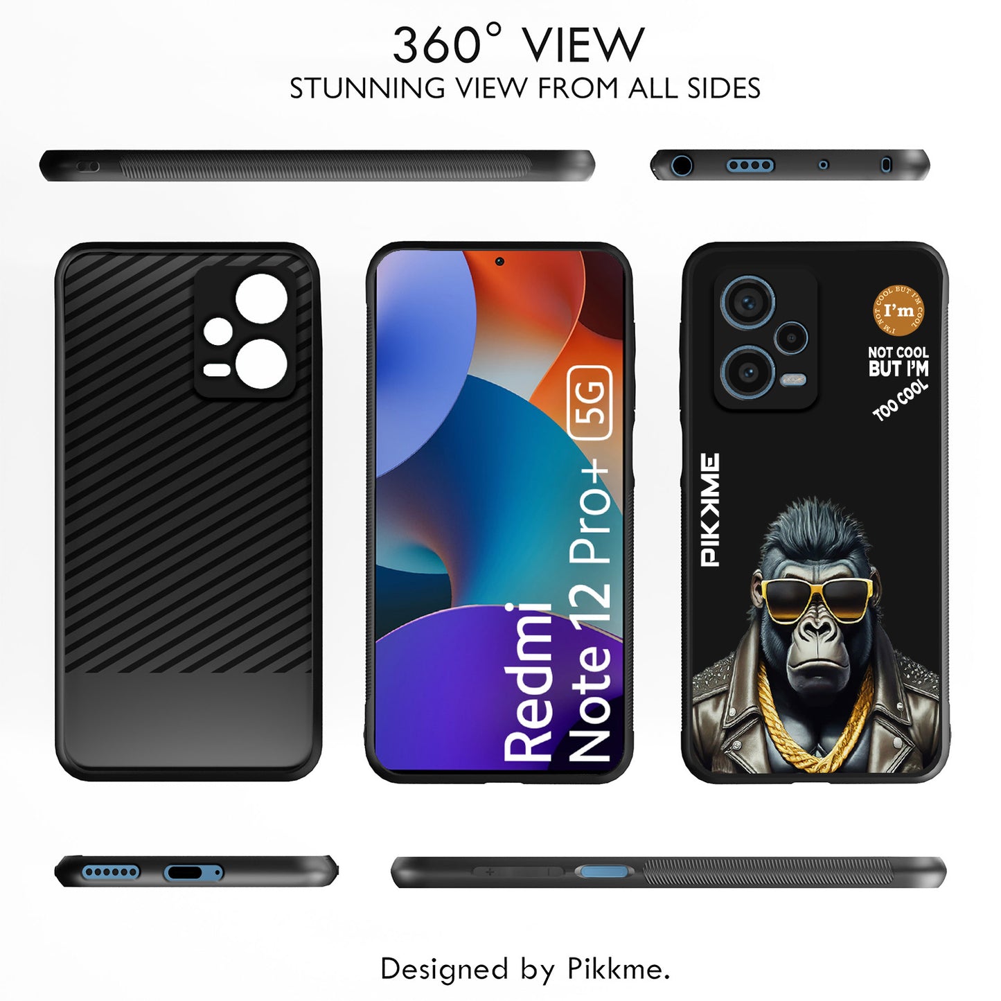 Pikkme Back Cover Pc Tpu + Printed Cool Funky Stylish Black Gorilla Swag Raised Edges Camera Protection |Bumper Case For Redmi Note 12 Pro Plus (Design 07)