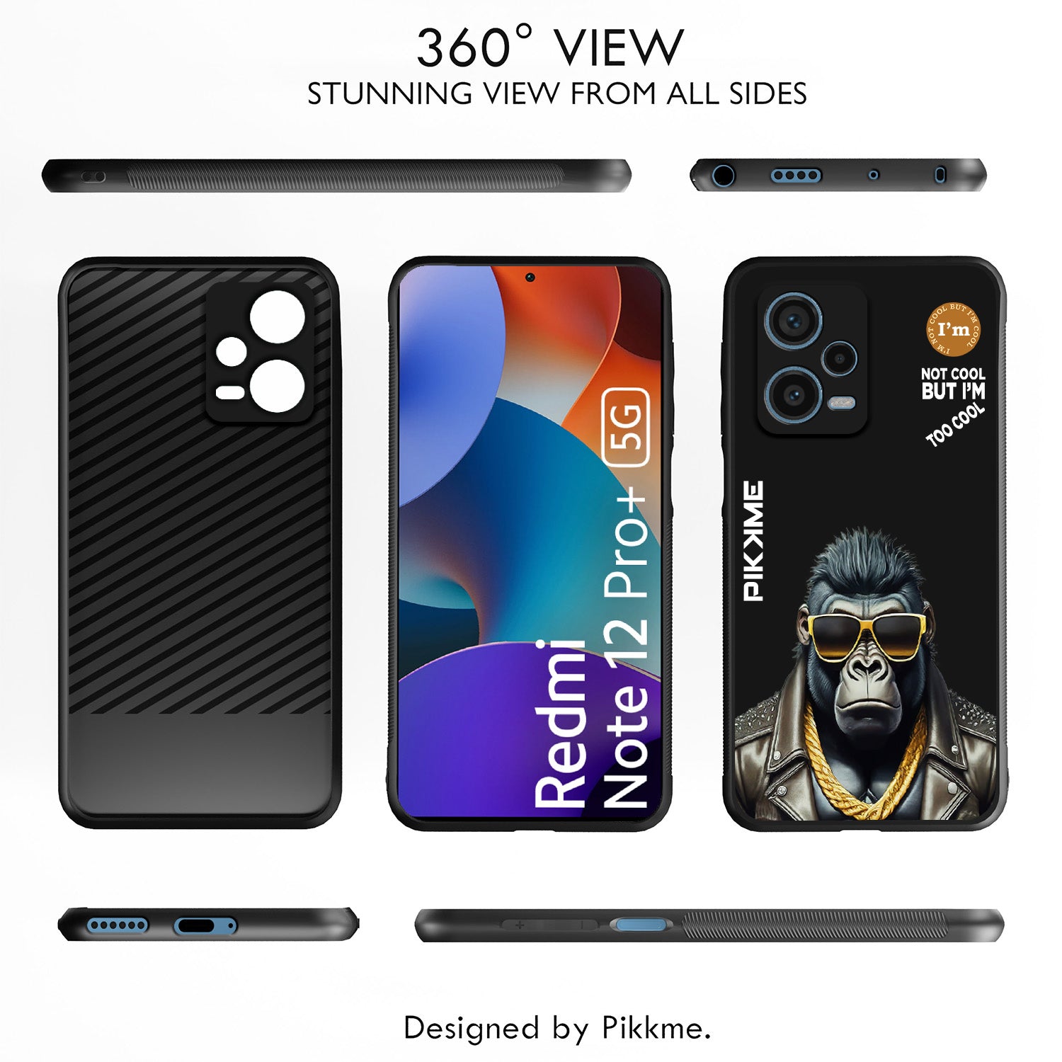 Pikkme Back Cover Pc Tpu + Printed Cool Funky Stylish Black Gorilla Swag Raised Edges Camera Protection |Bumper Case For Redmi Note 12 Pro Plus (Design 07)