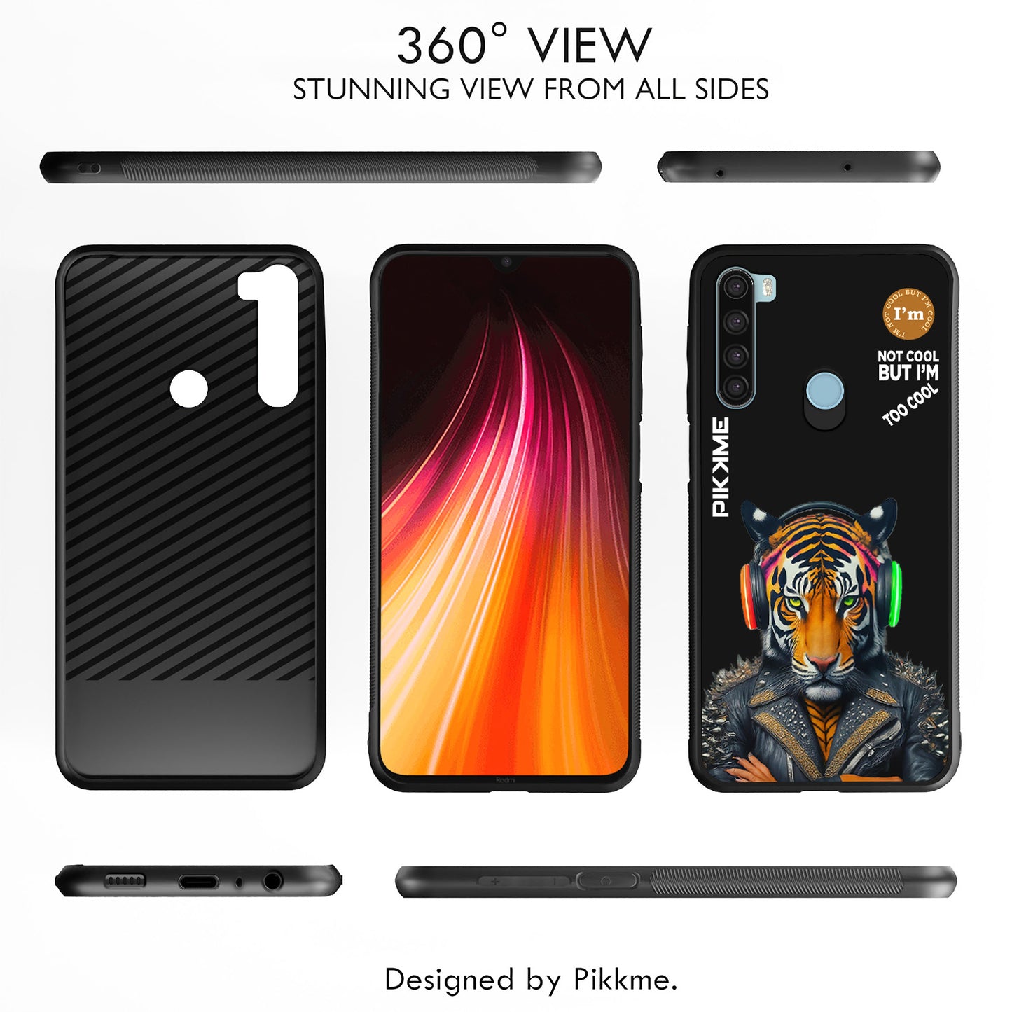 Pikkme Back Cover Pc Tpu + Printed Cool Funky Stylish Black Tiger Swag Raised Edges Camera Protection |Bumper Case For Redmi Note 8 (Design 06)