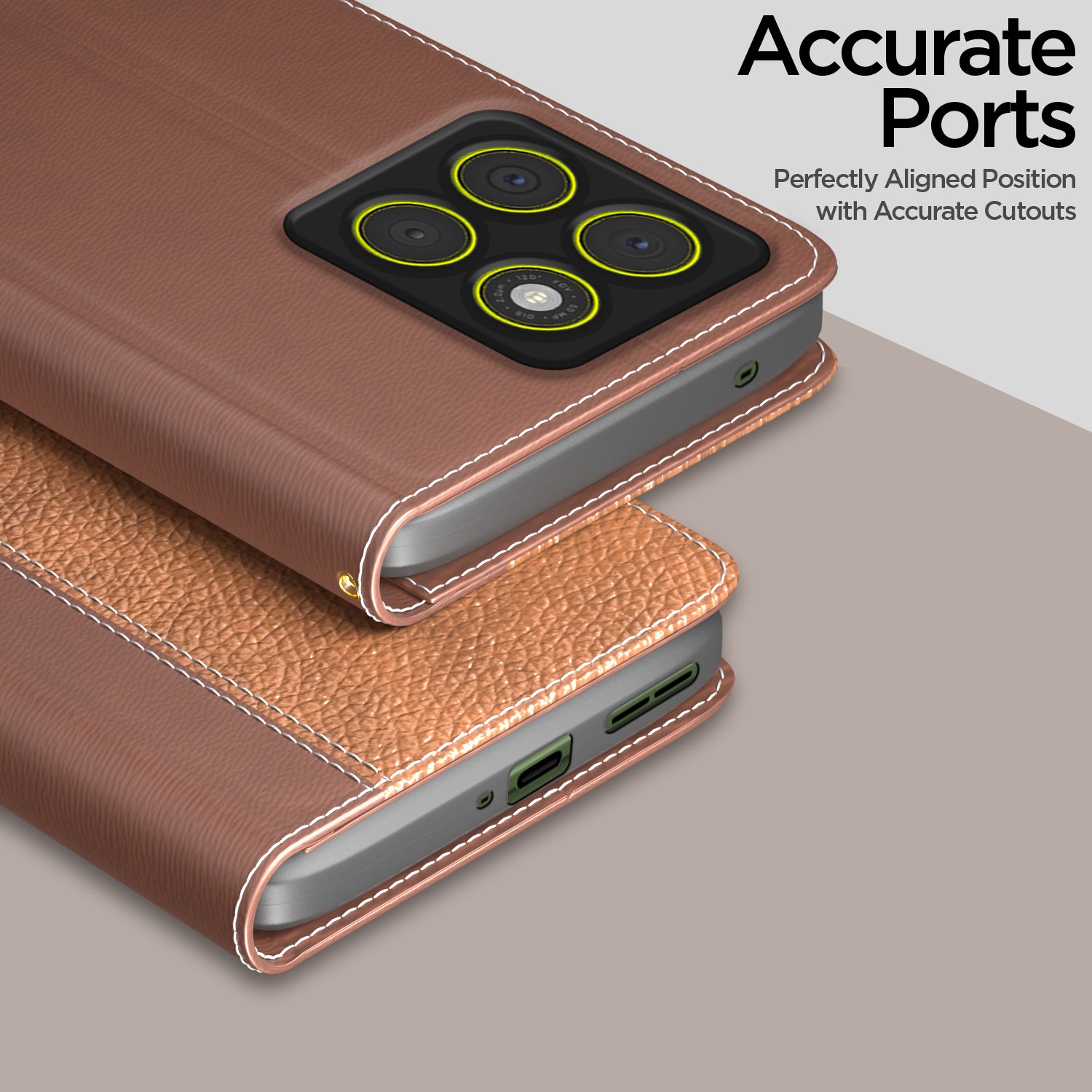 Pikkme Motorola Moto Edge 70 5G Double Contrast Leather Finish Flip Cover (Tan)