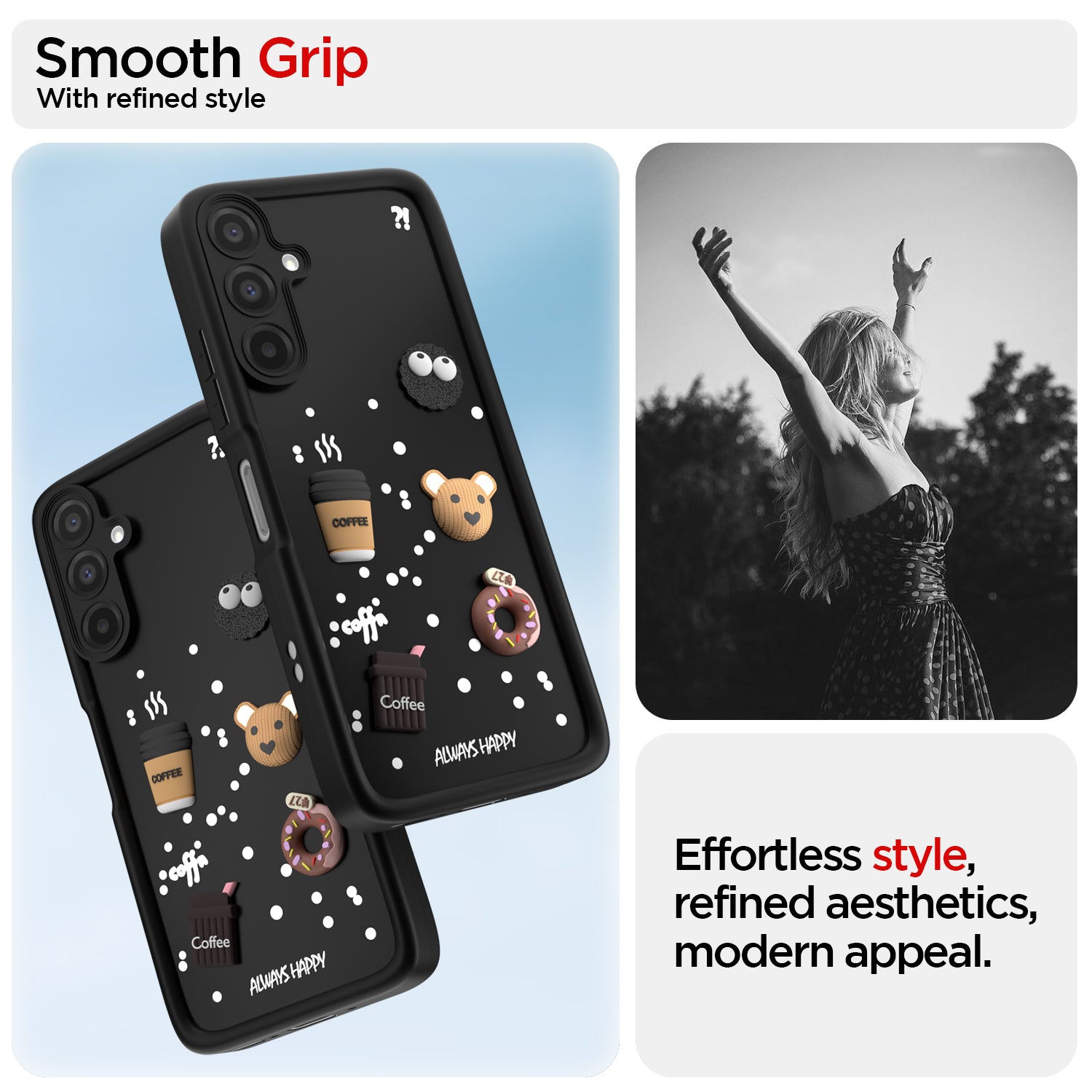 Pikkme Samsung Galaxy A26 5G Cute Fun Cartoon 3D Bear Coffee Back Cover (Black)