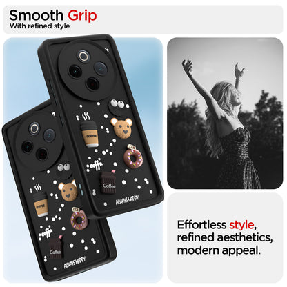Pikkme Vivo T4 5G / iQoo Z10 5G Cute Fun Cartoon 3D Bear Coffee Back Cover (Black)