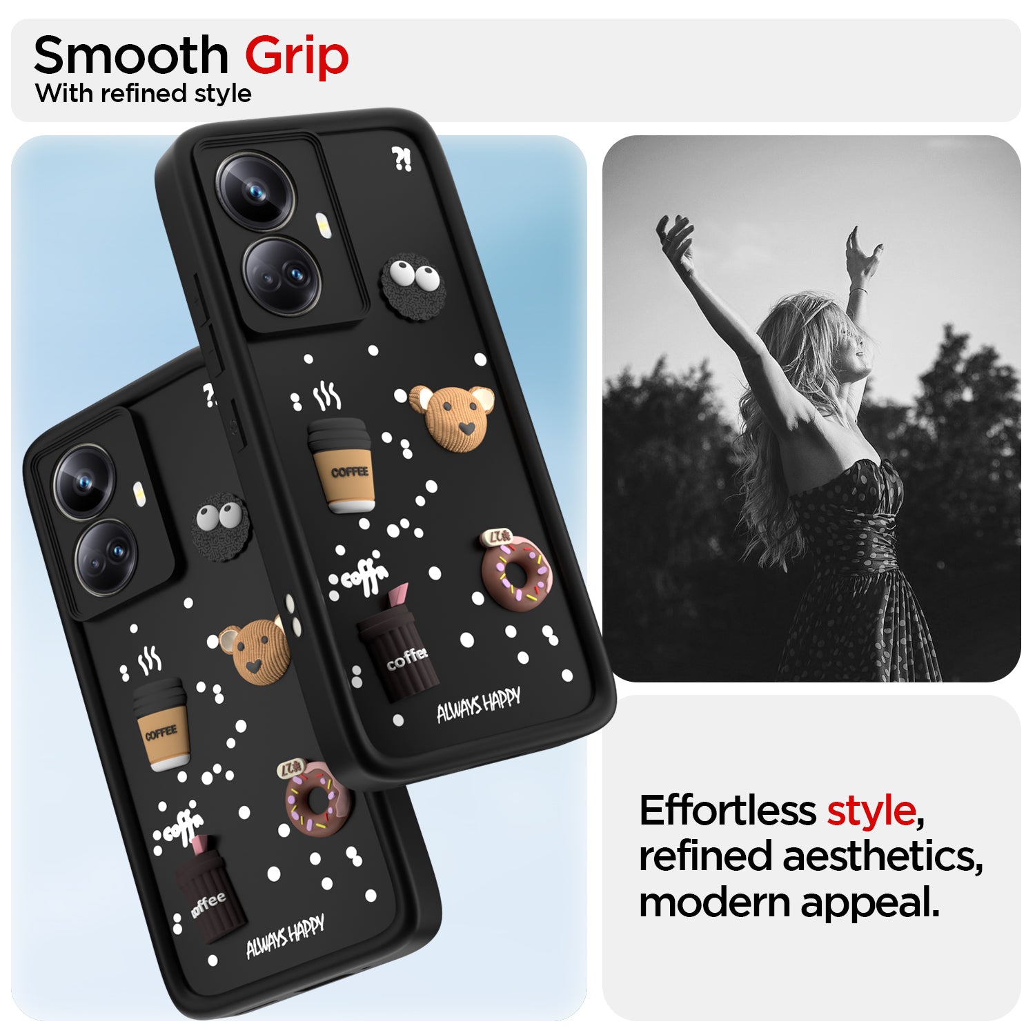 Pikkme Realme 10 Pro Plus 5G Cute Fun Cartoon 3D Bear Coffee Back Cover (Black)