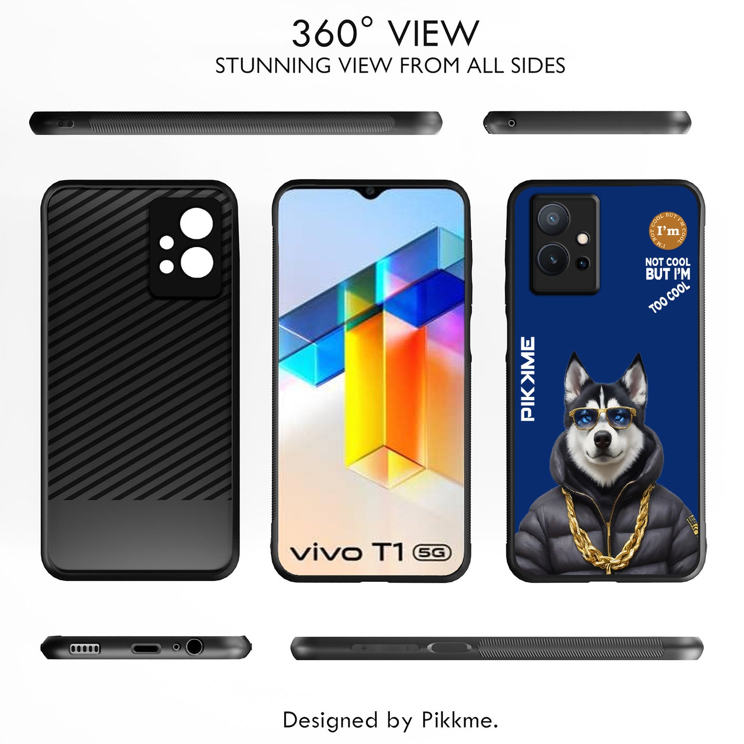 Pikkme Back Cover Pc Tpu + Printed Cool Funky Stylish Blue Dog Swag Raised Edges Camera Protection |Bumper Case For Vivo T1 5G (Design 08)