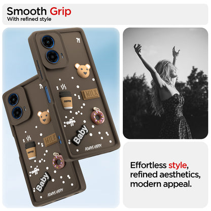 Pikkme Motorola Moto G45 5G Cute Fun Cartoon 3D Bear Coffee Back Cover (Brown)