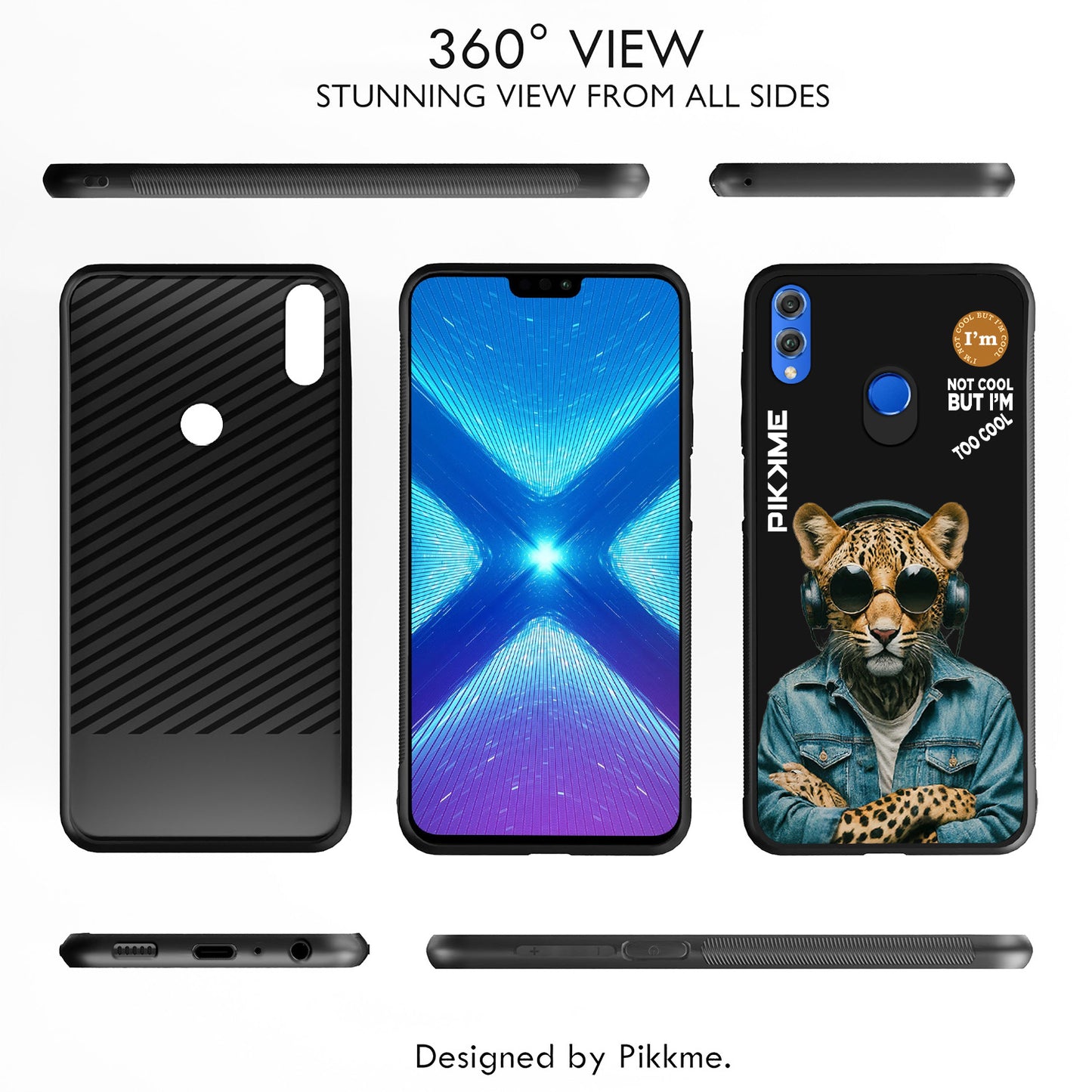 Pikkme Back Cover Pc Tpu + Printed Cool Funky Stylish Black Leopard Swag Raised Edges Camera Protection |Bumper Case For Honor 8X (Design 04)