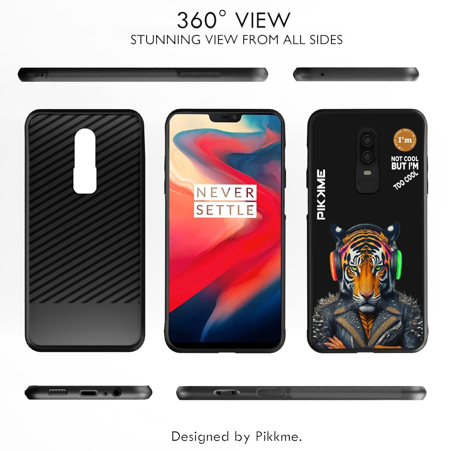 Pikkme Back Cover Pc Tpu + Printed Cool Funky Stylish Black Tiger Swag Raised Edges Camera Protection |Bumper Case For OnePlus 6 (Design 06)