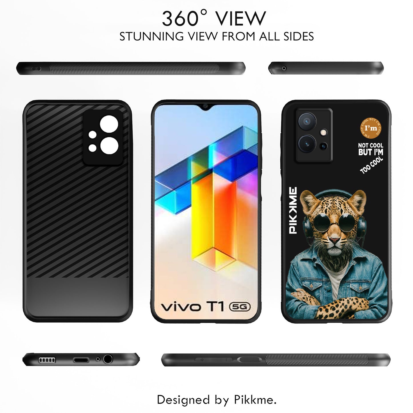 Pikkme Back Cover Pc Tpu + Printed Cool Funky Stylish Black Leopard Swag Raised Edges Camera Protection |Bumper Case For Vivo T1 5G (Design 04)