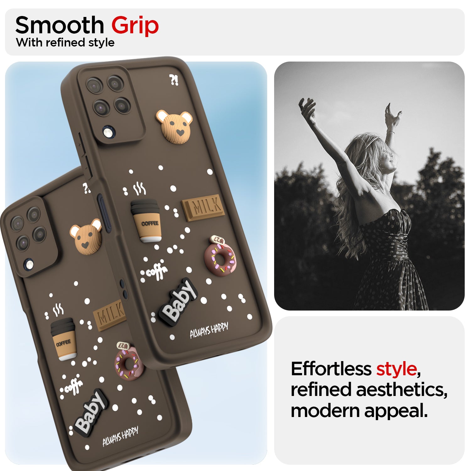 Pikkme Samsung Galaxy M32 4G / M32 Prime / F22 4G Cute Fun Cartoon 3D Bear Coffee Back Cover (Brown)