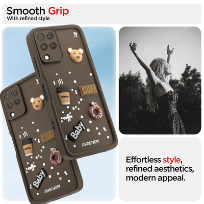 Pikkme Samsung Galaxy M32 4G / M32 Prime / F22 4G Cute Fun Cartoon 3D Bear Coffee Back Cover (Brown)