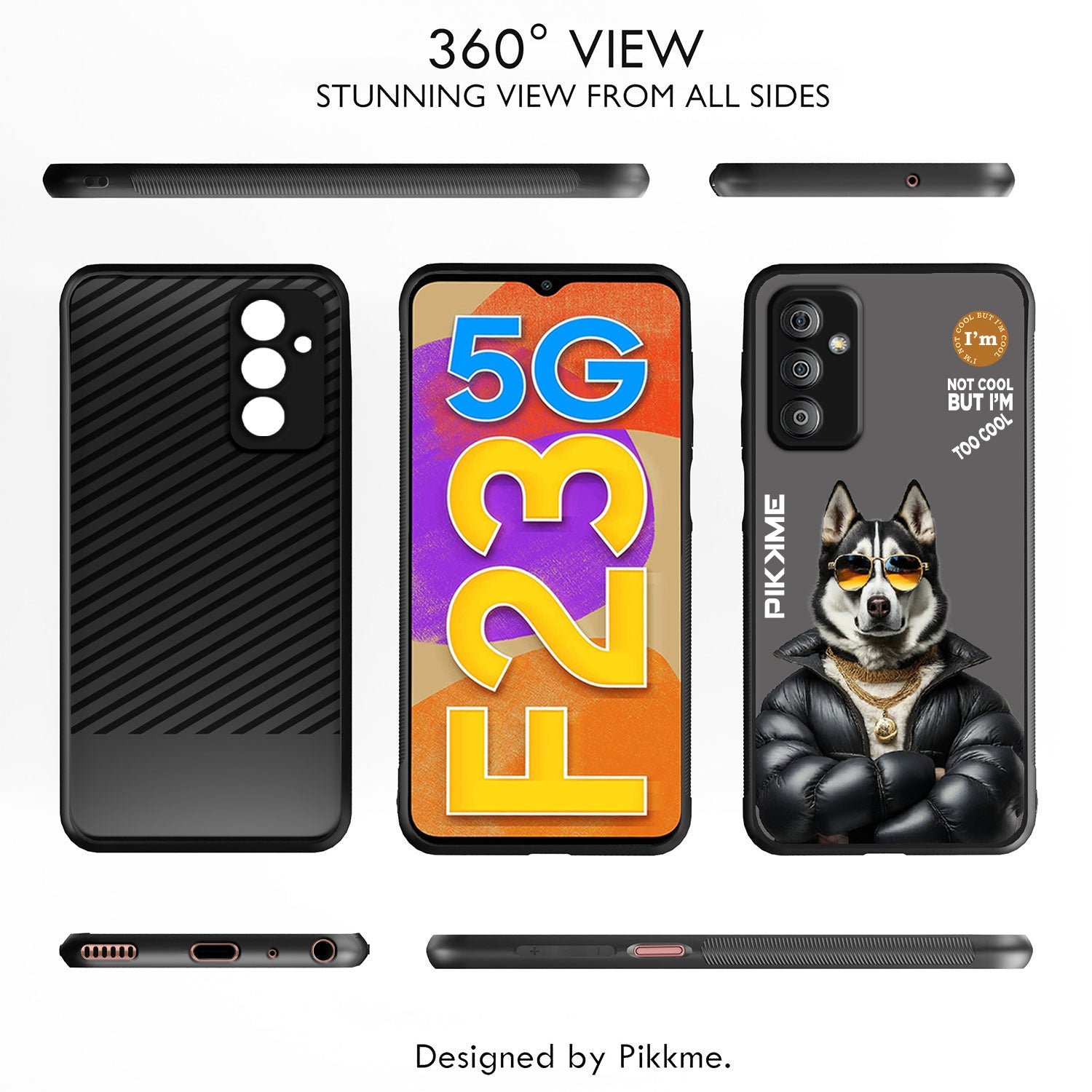 Pikkme Back Cover Pc Tpu + Printed Cool Funky Stylish Grey Dog Swag Raised Edges Camera Protection |Bumper Case For Samsung Galaxy F23 5G (Design 02)