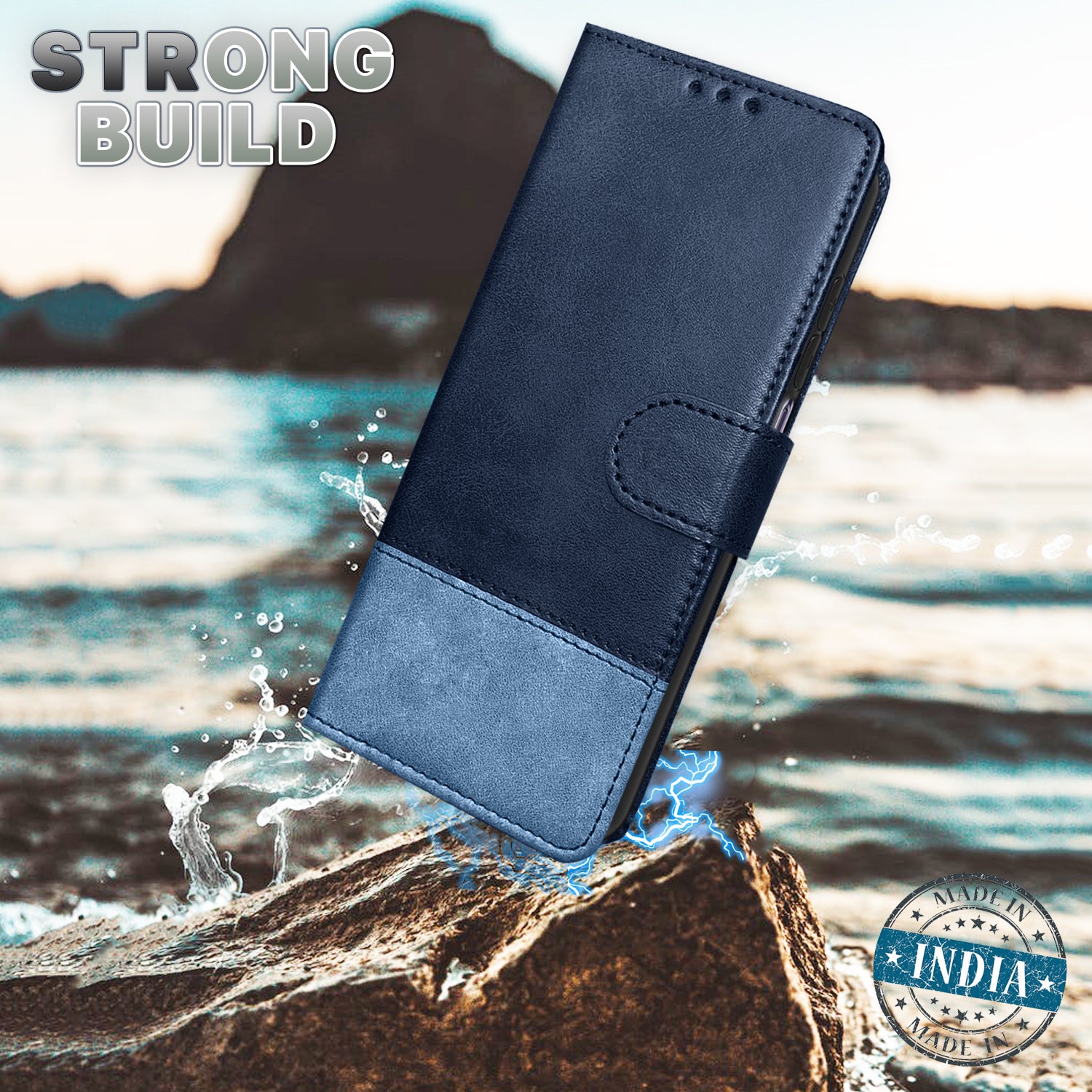 Pikkme Oppo K13x 5G Dual-Tone PU Leather Finish Magnetic Flip Cover (Navy & Light Blue)