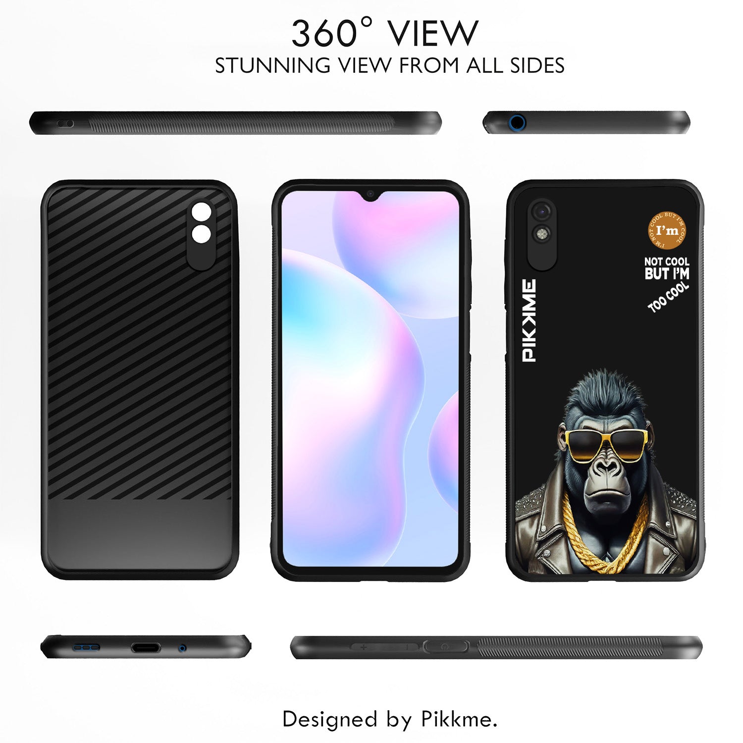 Pikkme Back Cover Pc Tpu + Printed Cool Funky Stylish Black Gorilla Swag Raised Edges Camera Protection |Bumper Case For Redmi 9A (Design 07)