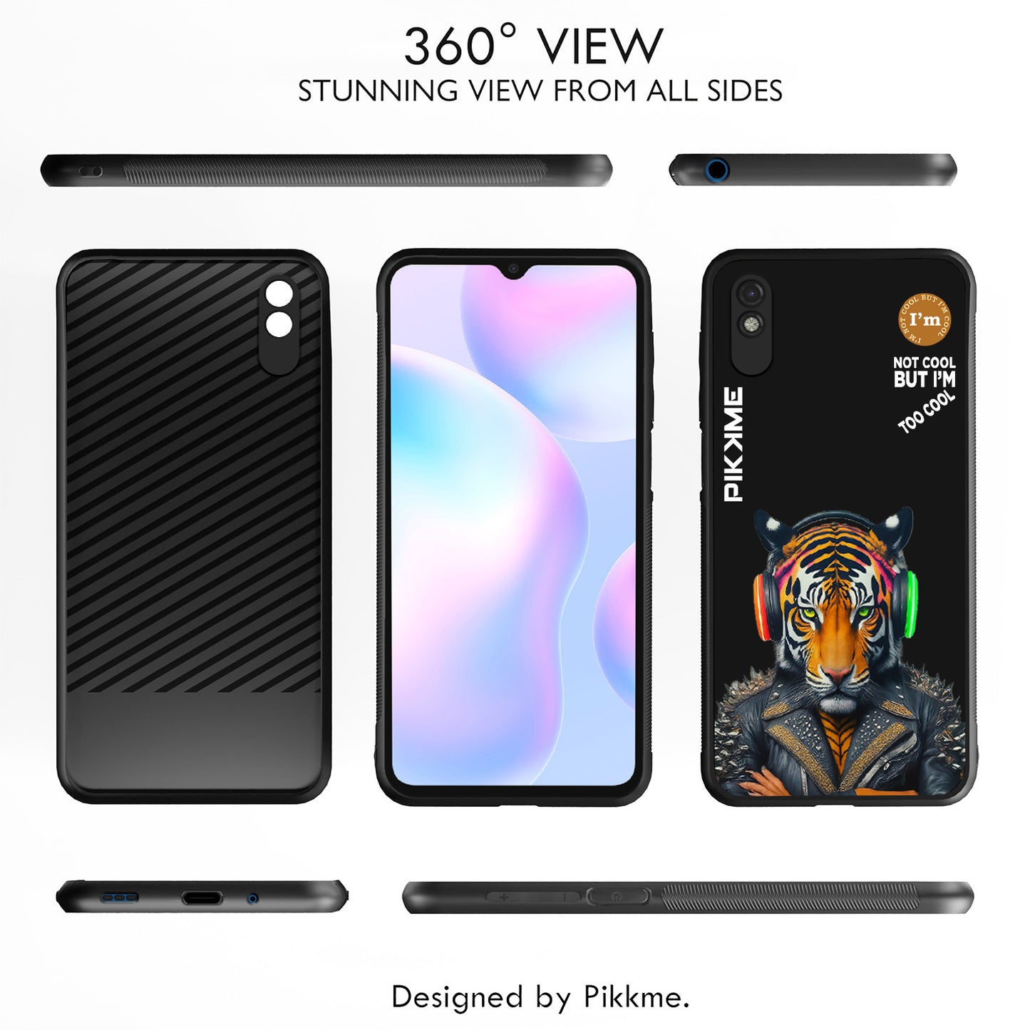 Pikkme Back Cover Pc Tpu + Printed Cool Funky Stylish Black Tiger Swag Raised Edges Camera Protection |Bumper Case For Redmi 9A (Design 06)