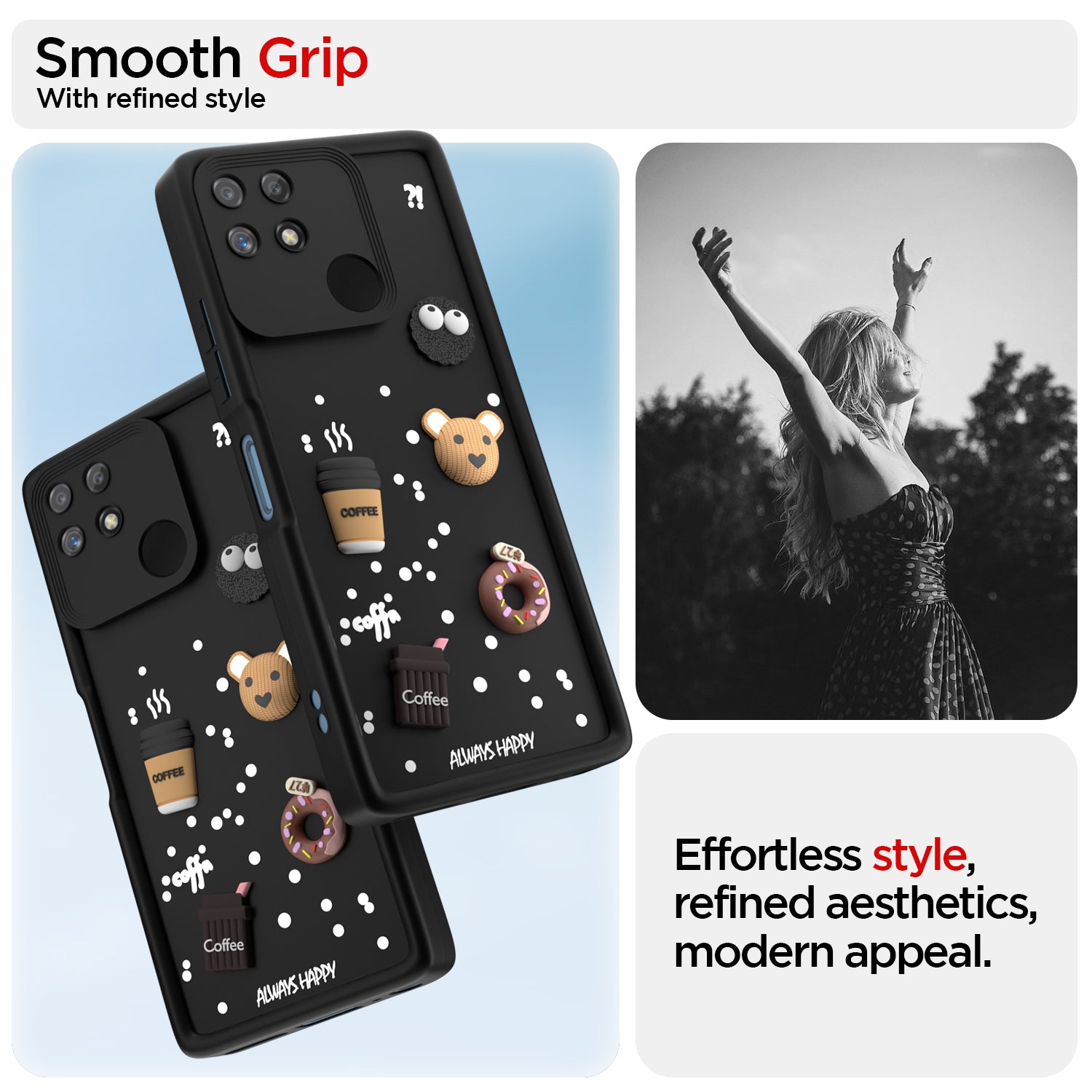 Pikkme Realme Narzo 50A Cute Fun Cartoon 3D Bear Coffee Back Cover (Black)