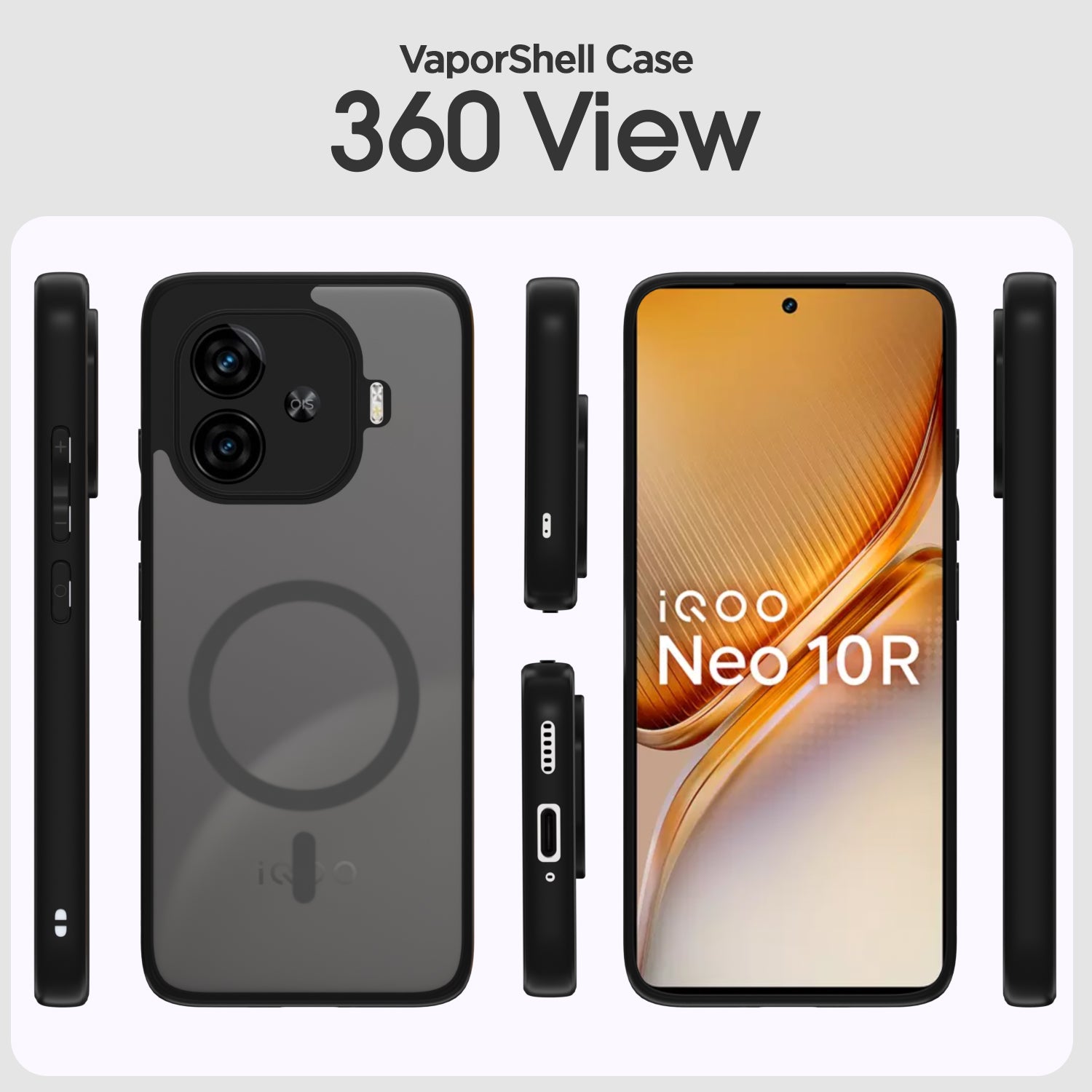 Pikkme iQOO Neo 10R 5G / iQOO Z9 Turbo 5G / Vivo Y200 GT 5G Eagle 2 Mag-Safe Smoke Shockproof Hard Transparent Back Cover (Black)