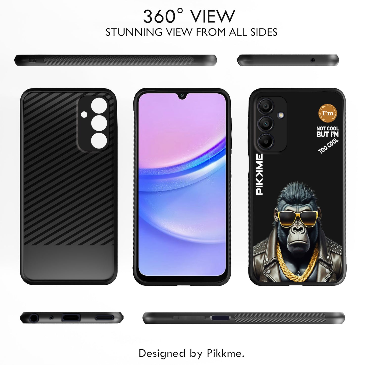 Pikkme Back Cover Pc Tpu + Printed Cool Funky Stylish Black Gorilla Swag Raised Edges Camera Protection |Bumper Case For Samsung Galaxy A15 (Design 07)