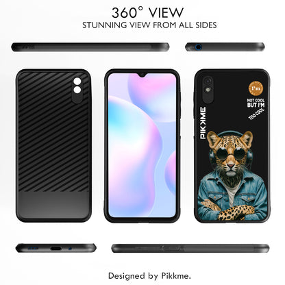 Pikkme Back Cover Pc Tpu + Printed Cool Funky Stylish Black Leopard Swag Raised Edges Camera Protection |Bumper Case For Redmi 9A (Design 04)