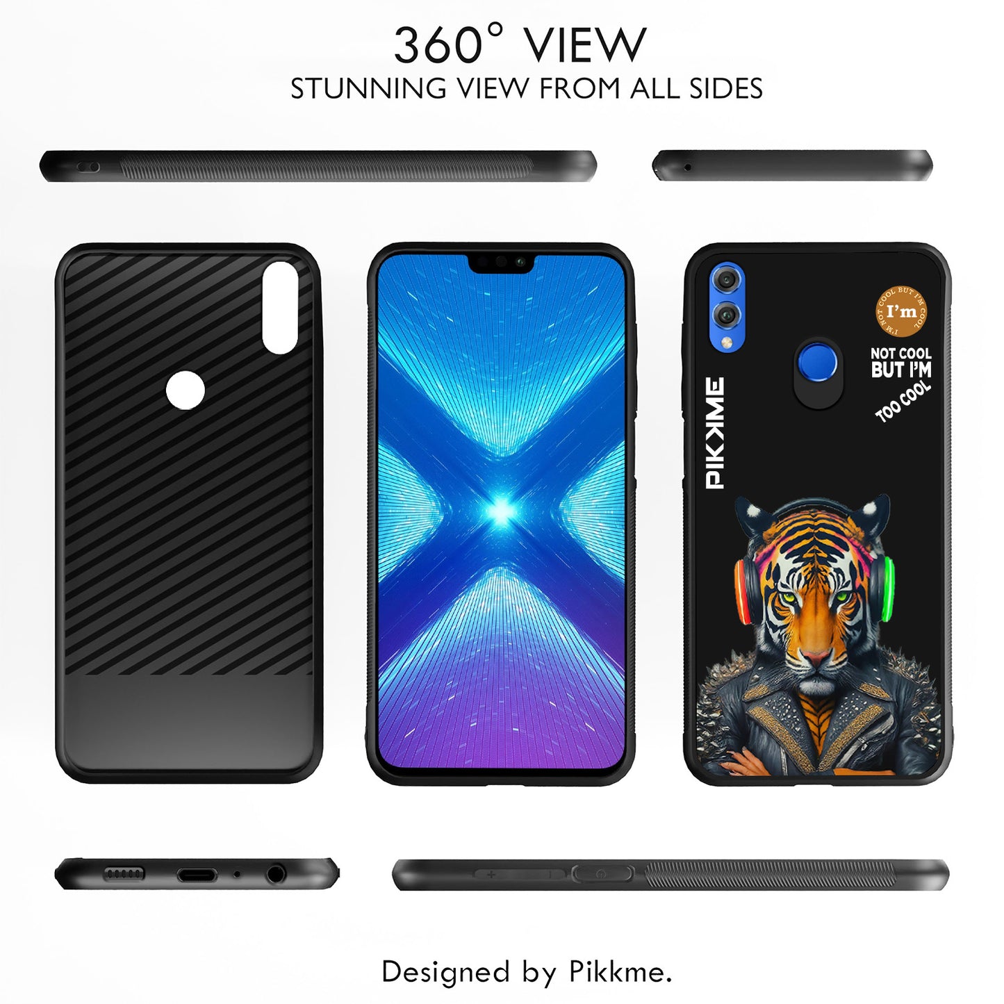 Pikkme Back Cover Pc Tpu + Printed Cool Funky Stylish Black Tiger Swag Raised Edges Camera Protection |Bumper Case For Honor 8X (Design 06)