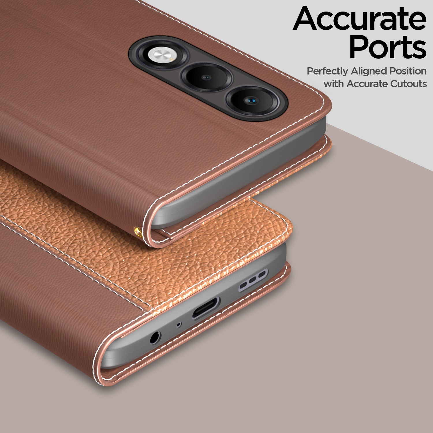 Pikkme Oppo K13x 5G Double Contrast Leather Finish Flip Cover (Brown)