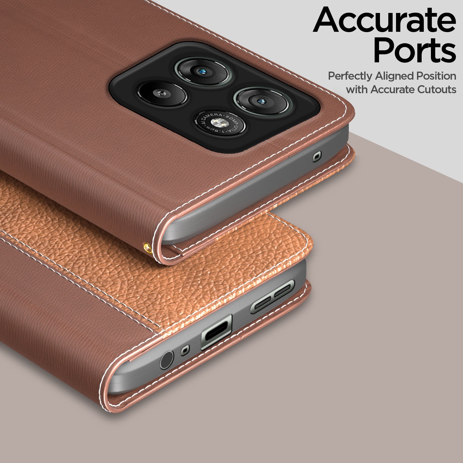 Pikkme Realme C71 5G Double Contrast Leather Finish Flip Cover (Tan)