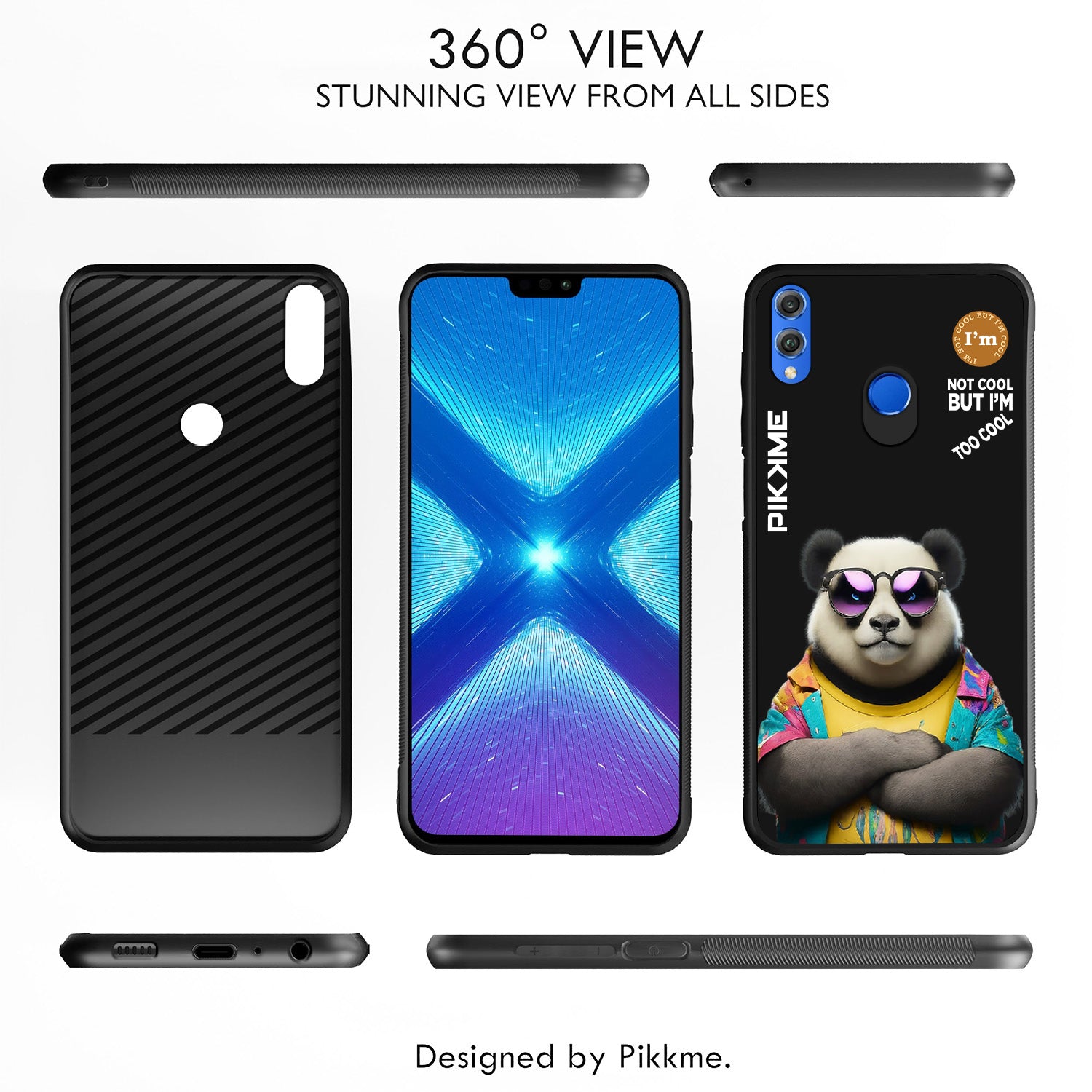 Pikkme Back Cover Pc Tpu + Printed Cool Funky Stylish Black Panda Swag Raised Edges Camera Protection |Bumper Case For Honor 8X (Design 05)