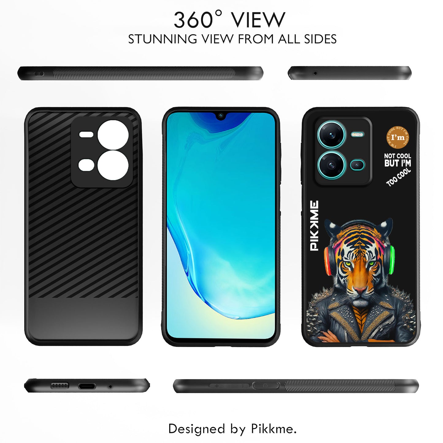 Pikkme Back Cover Pc Tpu + Printed Cool Funky Stylish Black Tiger Swag Raised Edges Camera Protection |Bumper Case For Vivo V25 5G (Design 06)