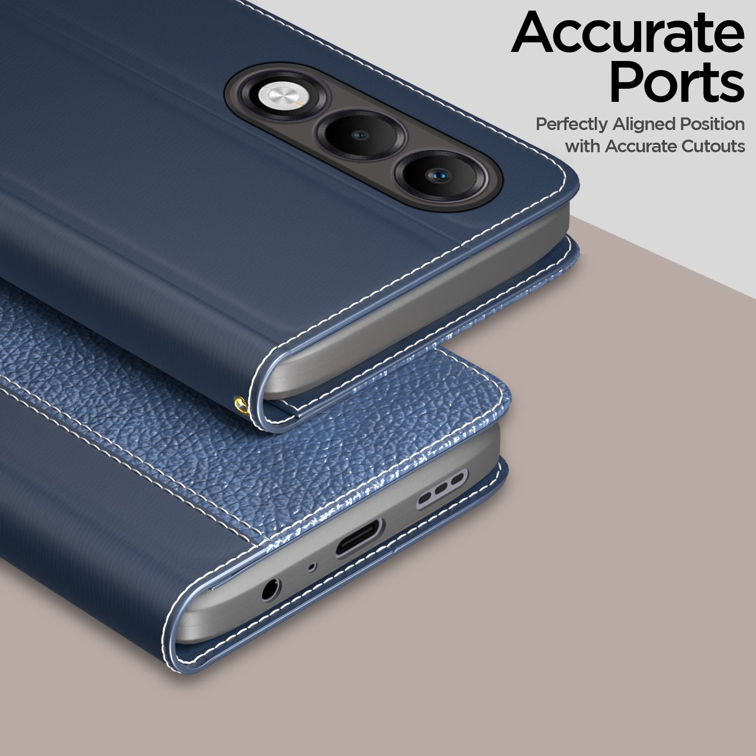 Pikkme Oppo K13x 5G Double Contrast Leather Finish Flip Cover (Blue)