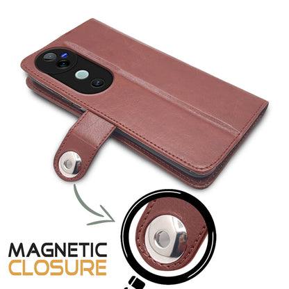 Pikkme Vivo V40 5G Button Flip Cover (Brown)