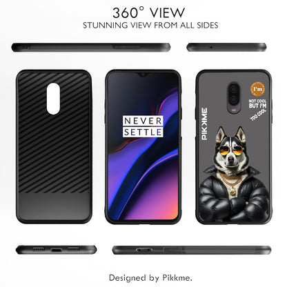 Pikkme Back Cover Pc Tpu + Printed Cool Funky Stylish Grey Dog Swag Raised Edges Camera Protection |Bumper Case For OnePlus 6T (Design 02)