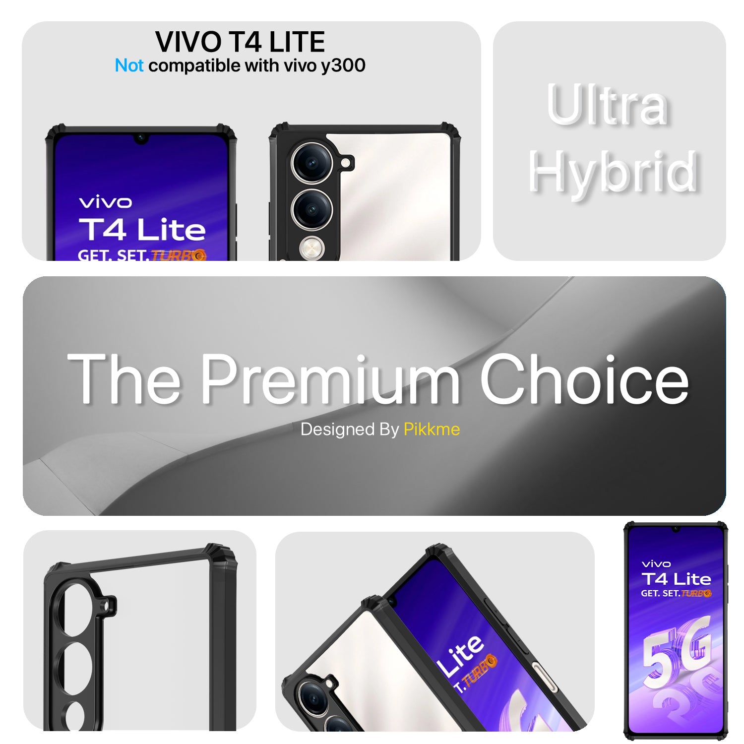 Pikkme Vivo T4 lite 5G / IQOO Z10 lite 5G / Vivo Y04 4G / Vivo Y19 5G Shockproof Eagle Clear Transparent Back Cover (Black)