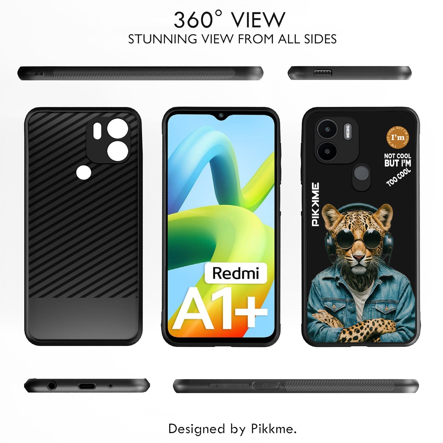 Pikkme Back Cover Pc Tpu + Printed Cool Funky Stylish Black Leopard Swag Raised Edges Camera Protection |Bumper Case For Redmi A1 Plus (Design 04)