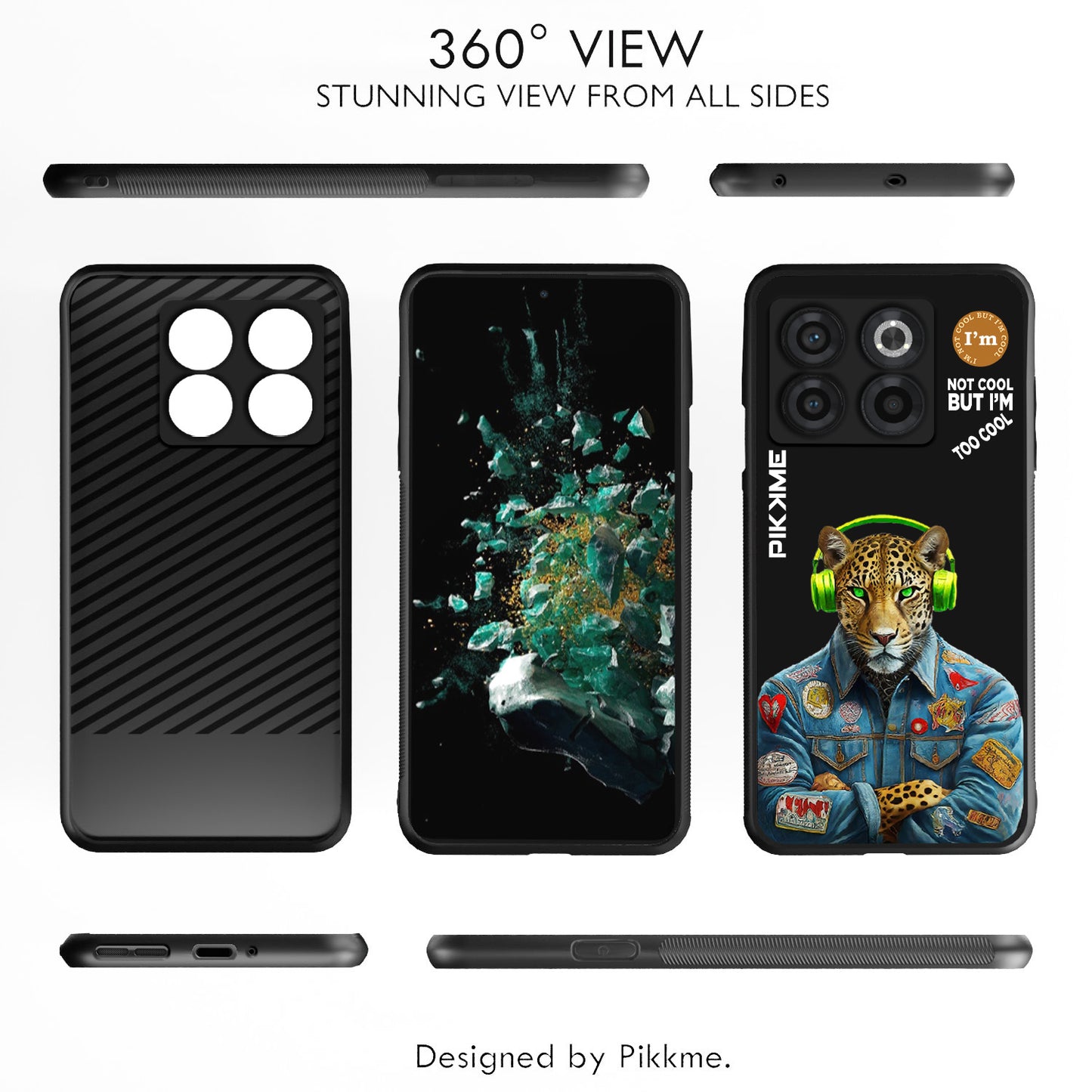 Pikkme Back Cover Pc Tpu + Printed Cool Funky Stylish Black Leopard Swag Raised Edges Camera Protection |Bumper Case For OnePlus 10T (Design 03)