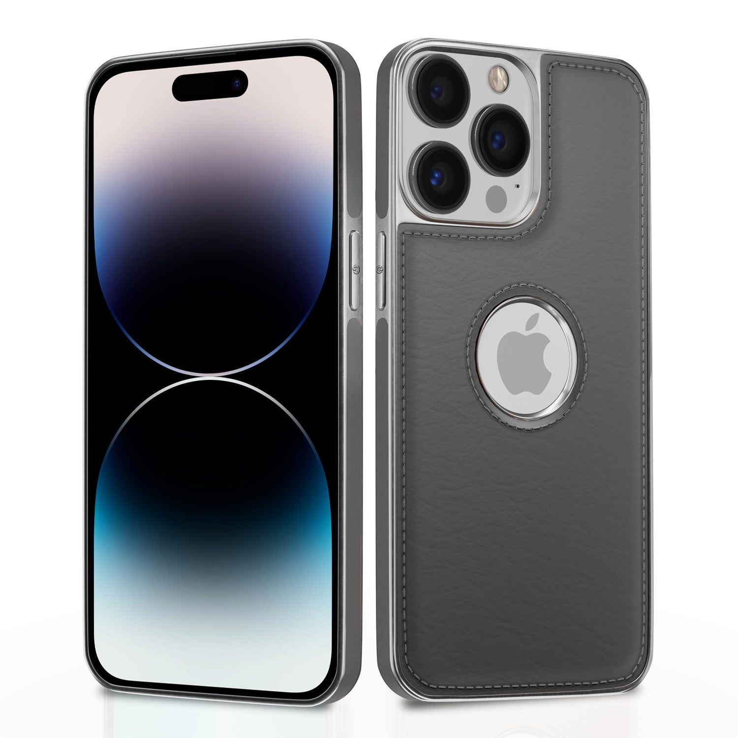  iPhone 14 Pro Chrome Leather Back Cover -Gray