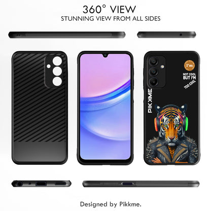 Pikkme Back Cover Pc Tpu + Printed Cool Funky Stylish Black Tiger Swag Raised Edges Camera Protection |Bumper Case For Samsung Galaxy A15 (Design 06)