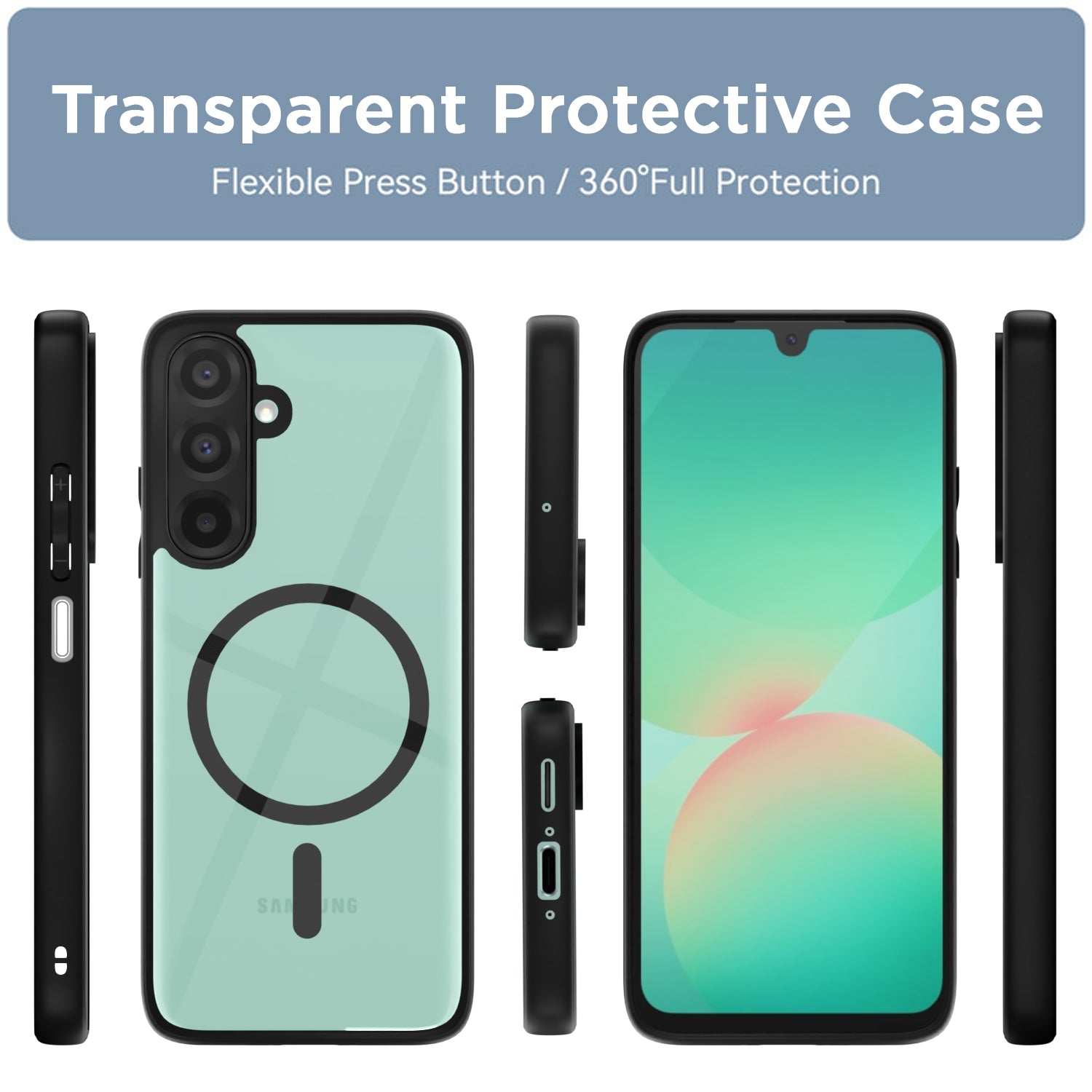 Pikkme Samsung Galaxy A26 5G Eagle 2 Mag-Safe Shockproof Hard Transparent Back Cover (Black)