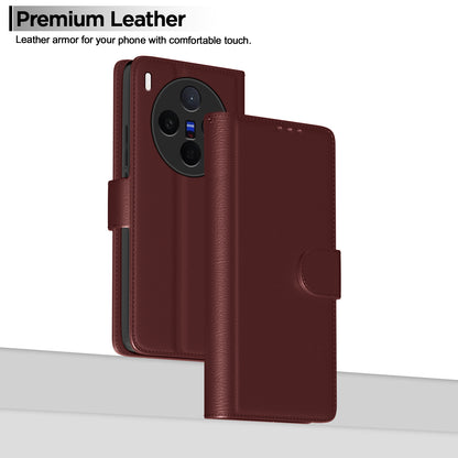 Pikkme Vivo X300 5G Premium Leather Finish Vintage Flip Cover (Brown)