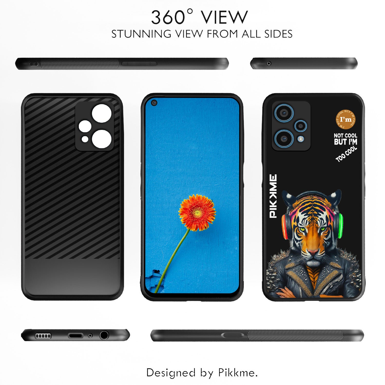 Pikkme Back Cover Pc Tpu + Printed Cool Funky Stylish Black Tiger Swag Raised Edges Camera Protection |Bumper Case For Realme 9 Pro (Design 06)