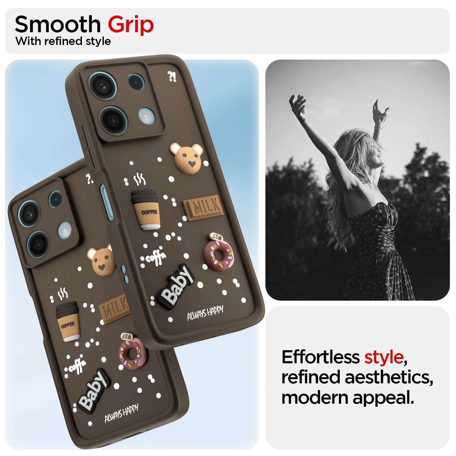 Pikkme Redmi Note 13 5G Cute Fun Cartoon 3D Bear Coffee Back Cover (Brown)