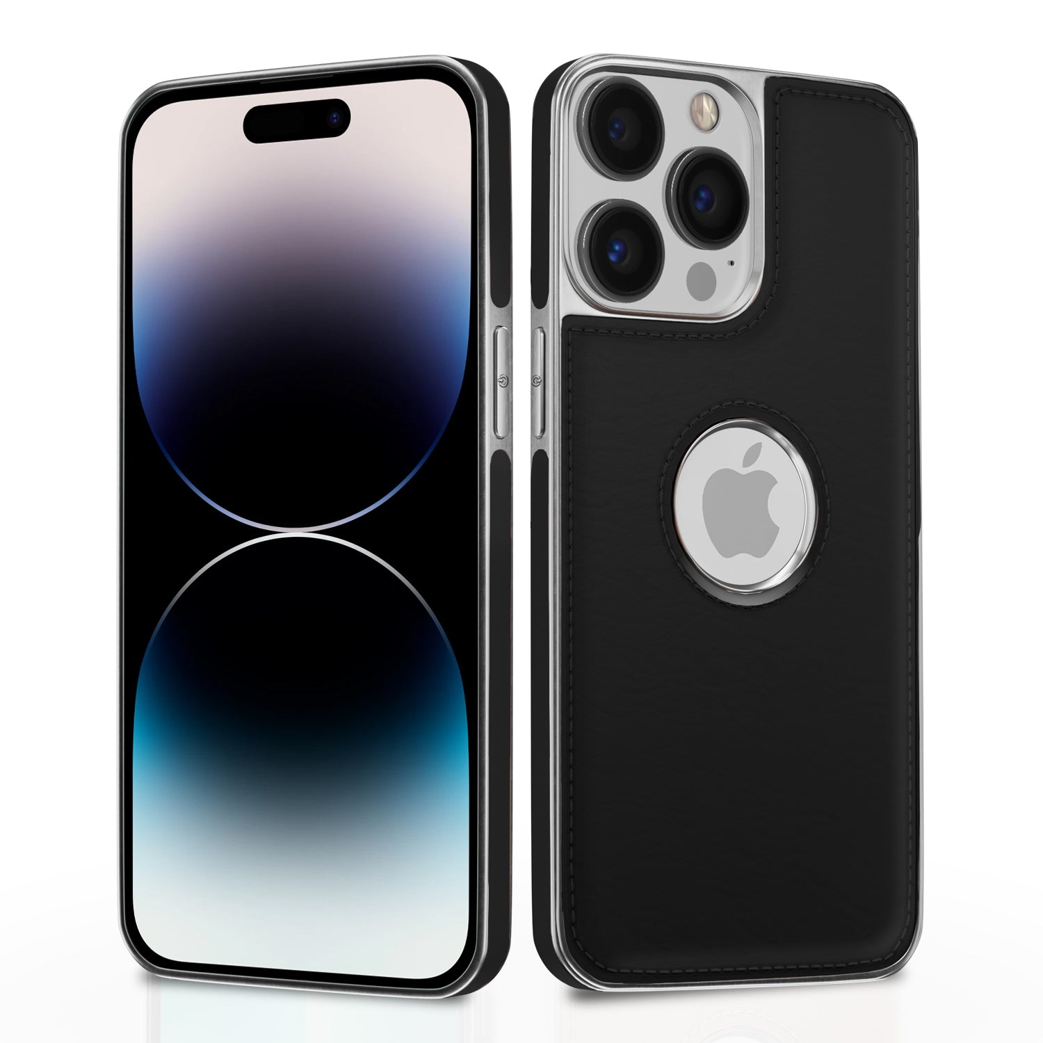  iPhone 14 Pro Chrome Leather Back Cover -Black